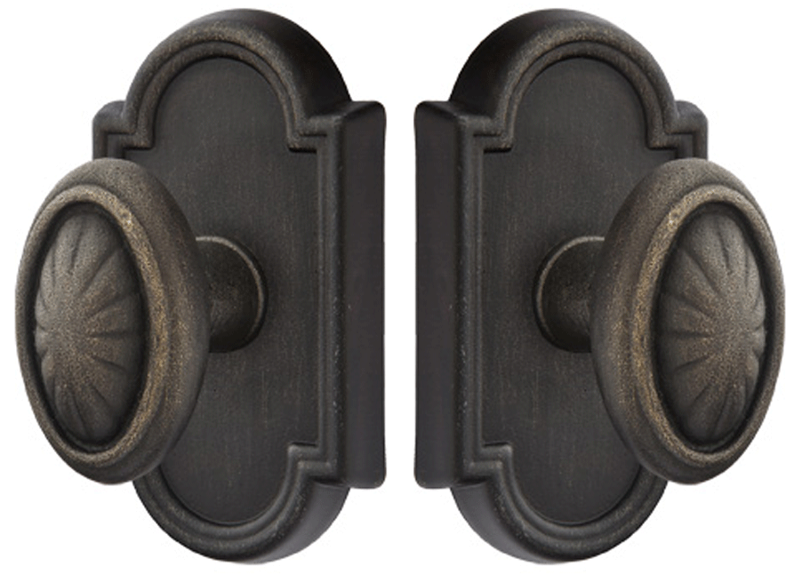 Antique Hardware Solid Brass Lost Wax Parma Door Knob Set With Beveled Arched Rosette (Several Finish Options) EMTEK DOOR KNOB