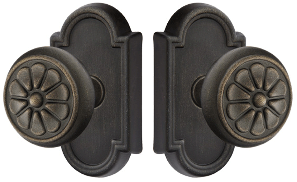 Antique Hardware Solid Brass Lost Wax Petal Door Knob Set With Beveled Arched Rosette (Several Finish Options) EMTEK DOOR KNOB