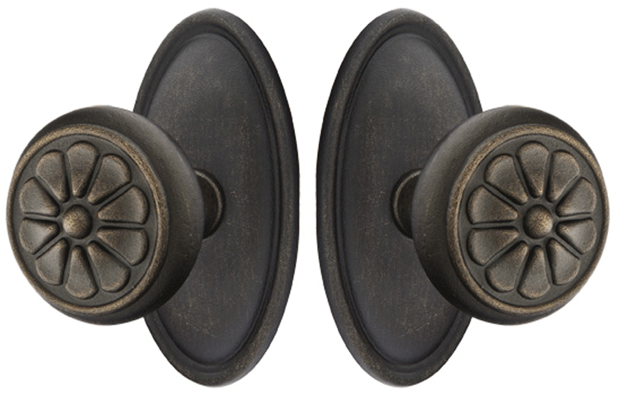 ##Antique Hardware## Solid Brass Lost Wax Petal Door Knob Set With Oval Rosette (Several Finish Options)