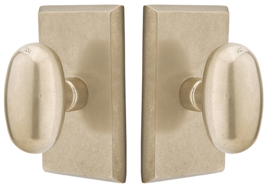 ##Antique Hardware## Solid Brass Sandcast Egg Door Knob Set With Rectangular Rosette (Several Finish Options)