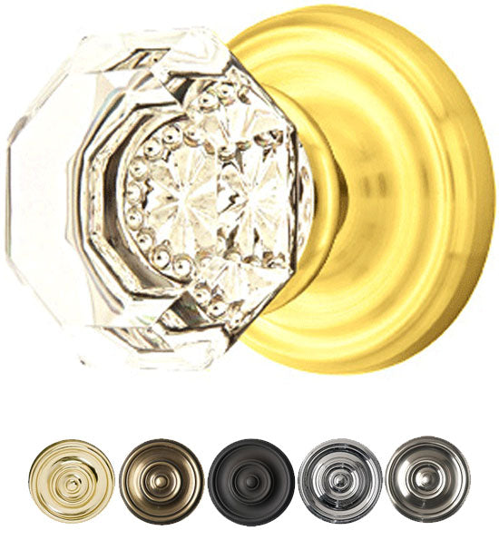 ##Antique Hardware## Emtek Crystal Old Town Clear Door Knob Set With Regular Rosette (Several Finish Options)