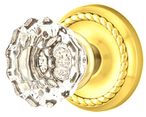 Antique Hardware Crystal Astoria Door Knob Set With Rope Rosette (Several Finish Options) EMTEK GLASS CRYSTAL ASTORIA DOOR KNOB