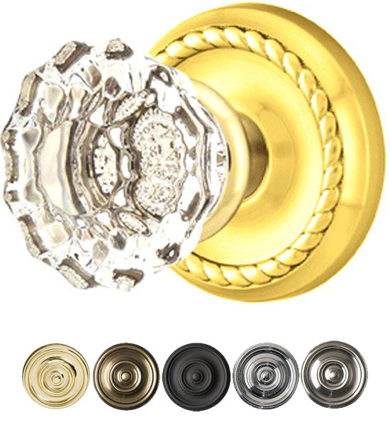 Antique Hardware Crystal Astoria Door Knob Set With Rope Rosette (Several Finish Options) EMTEK GLASS CRYSTAL ASTORIA DOOR KNOB