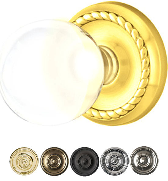 Antique Hardware Crystal Bristol Door Knob Set With Rope Rosette (Several Finish Options) EMTEK GLASS CRYSTAL BRISTOL DOOR KNOB