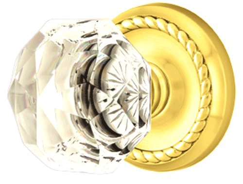 Antique Hardware Diamond Crystal Door Knob Set With Rope Rosette (Several Finish Options) EMTEK GLASS CRYSTAL DIAMOND DOOR KNOB