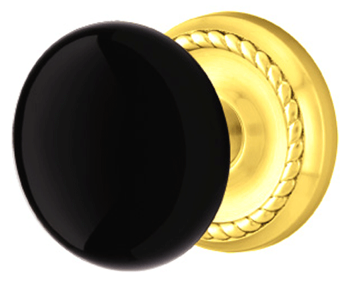 Antique Hardware Black Porcelain Ebony Door Knob Set With Rope Rosette (Several Finish Options) EMTEK DOOR KNOB