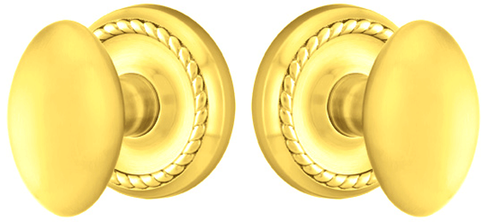 ##Antique Hardware## Solid Brass Egg Door Knob Set With Rope Rosette (Several Finish Options)