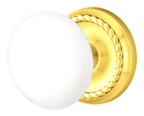 ##Antique Hardware## Ice White Porcelain Door Knob Set With Rope Rosette (Several Finish Options)