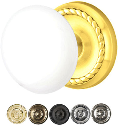 ##Antique Hardware## Ice White Porcelain Door Knob Set With Rope Rosette (Several Finish Options)