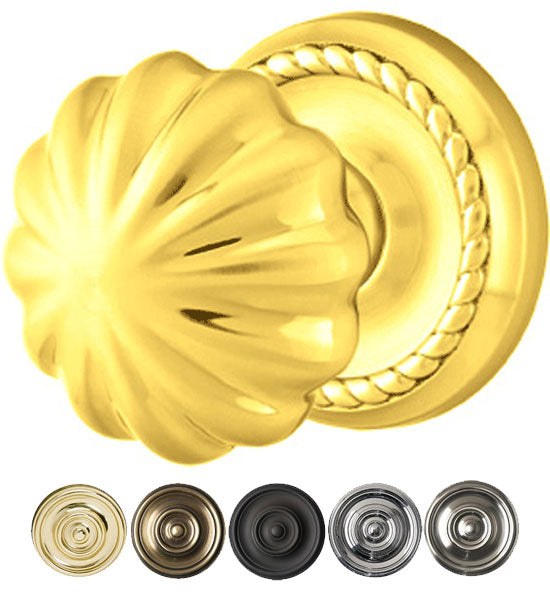 ##Antique Hardware## Solid Brass Melon Door Knob Set With Rope Rosette (Several Finish Options)