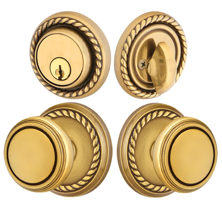 ##Antique Hardware## Emtek Solid Brass Norwich Door Knob Deadbolt with Georgian Rope Rosette