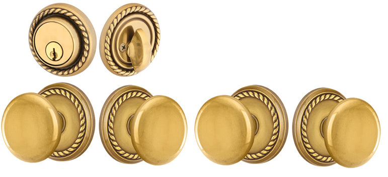 Antique Hardware Emtek Solid Brass Providence Door Knob Deadbolt Set with Georgian Rope Rosette ENTRYWAY