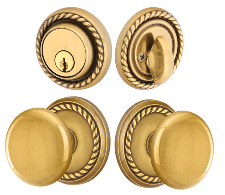 ##Antique Hardware## Emtek Solid Brass Providence Door Knob Deadbolt with Georgian Rope Rosette