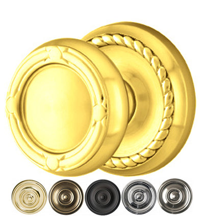 ##Antique Hardware## Solid Brass Ribbon & Reed Door Knob Set With Rope Rosette