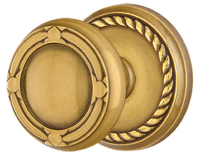 ##Antique Hardware## Solid Brass Ribbon & Reed Door Knob Set With Rope Rosette