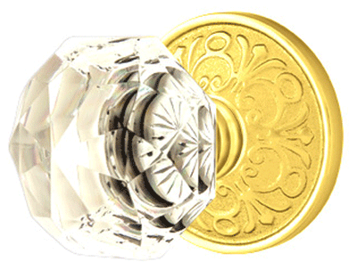 ##Antique Hardware## Emtek Diamond Crystal Door Knob Set With Lancaster Rosette (Several Finish Options)