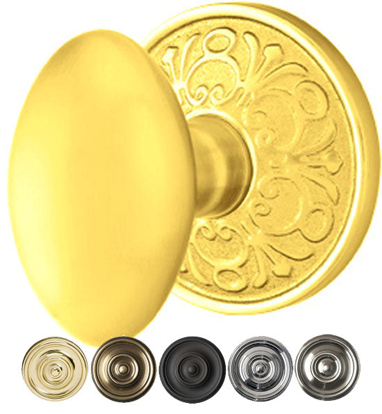 ##Antique Hardware## Solid Brass Egg Door Knob Set With Lancaster Rosette (Several Finish Options)