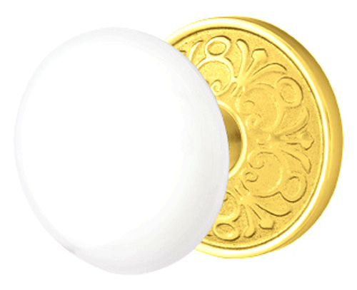 ##Antique Hardware## Ice White Porcelain Door Knob Set With Lancaster Rosette