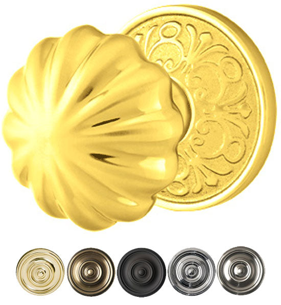 ##Antique Hardware## Solid Brass Melon Door Knob Set With Lancaster Rosette (Several Finish Options)