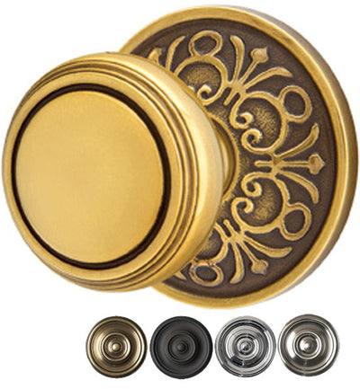 ##Antique Hardware## Solid Brass Norwich Door Knob Set With Lancaster Rosette (Several Finish Options)