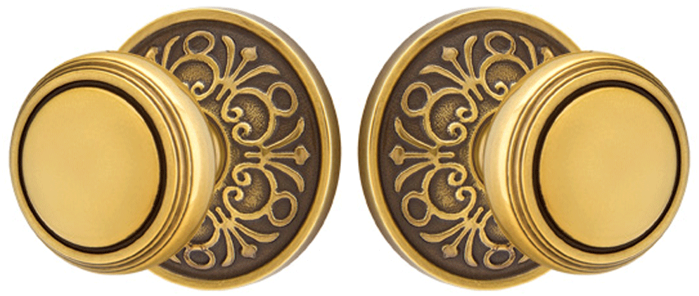 ##Antique Hardware## Solid Brass Norwich Door Knob Set With Lancaster Rosette (Several Finish Options)