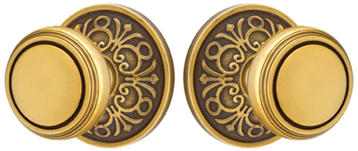 ##Antique Hardware## Solid Brass Norwich Door Knob Set With Lancaster Rosette (Several Finish Options)