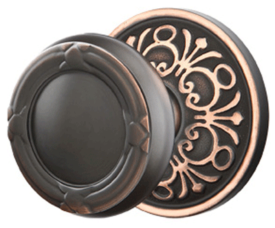 ##Antique Hardware## Solid Brass Ribbon & Reed Door Knob Set With Lancaster Rosette (Several Finish Options)