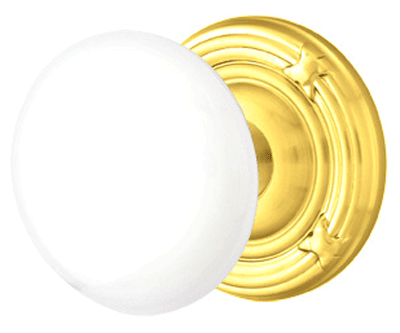 ##Antique Hardware## Ice White Porcelain Door Knob Set With Ribbon & Reed Rosette (Several Finish Options)