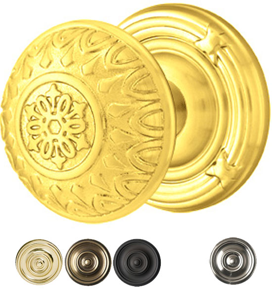 ##Antique Hardware## Solid Brass Lancaster Door Knob Set With Ribbon & Reed Rosette (Several Finish Options)