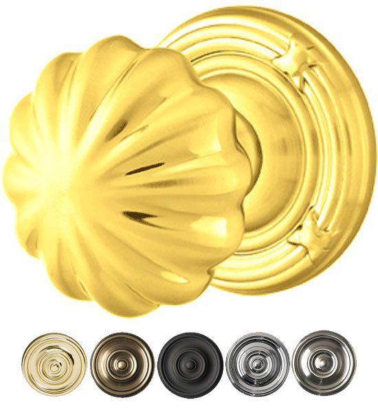 ##Antique Hardware## Solid Brass Melon Door Knob Set With Ribbon & Reed Rosette (Several Finish Options)