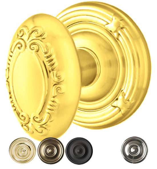 ##Antique Hardware## Solid Brass Victoria Door Knob Set With Ribbon & Reed Rosette (Several Finish Options)