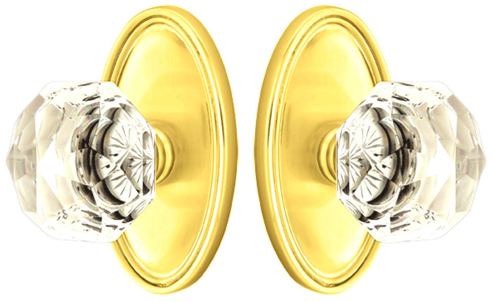 ##Antique Hardware## Diamond Crystal Door Knob Set With Oval Rosette (Several Finish Options)