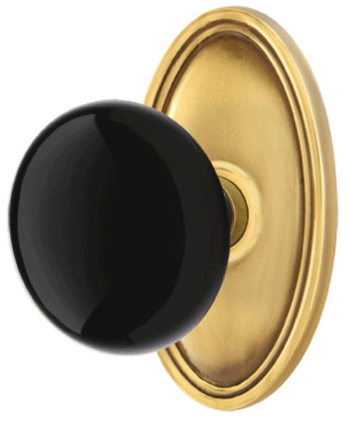 Antique Hardware Black Porcelain Ebony Door Knob Set With Oval Rosette (Several Finish Options) EMTEK DOOR KNOB