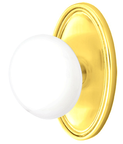 ##Antique Hardware## Ice White Porcelain Door Knob Set With Oval Rosette (Several Finish Options)