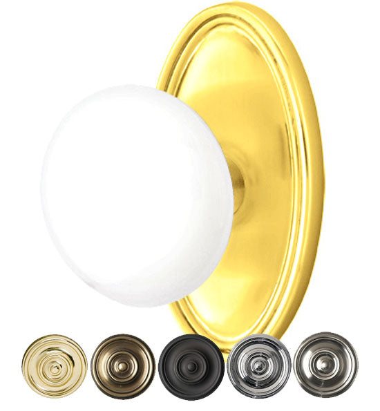 ##Antique Hardware## Ice White Porcelain Door Knob Set With Oval Rosette (Several Finish Options)