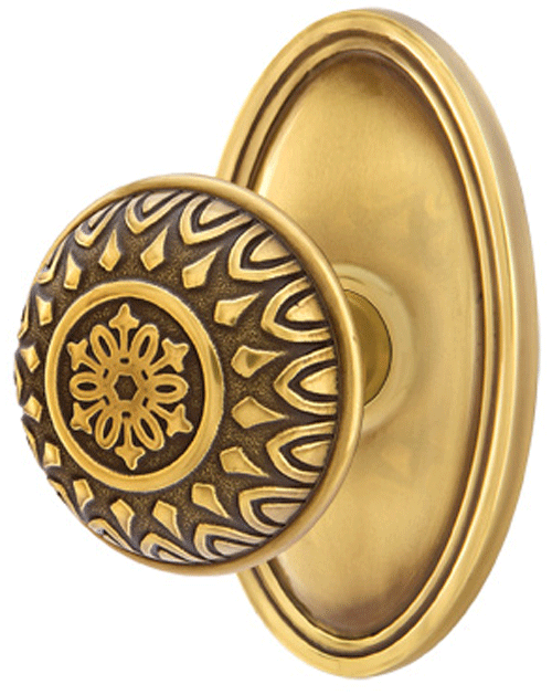 ##Antique Hardware## Solid Brass Lancaster Door Knob Set With Oval Rosette (Several Finish Options)