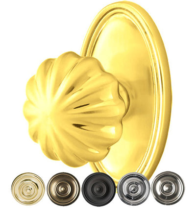 ##Antique Hardware## Solid Brass Melon Door Knob Set With Oval Rosette (Several Finish Options)