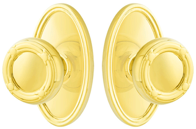 ##Antique Hardware## Solid Brass Ribbon & Reed Door Knob Set With Oval Rosette (Several Finish Options)