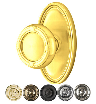 ##Antique Hardware## Solid Brass Ribbon & Reed Door Knob Set With Oval Rosette (Several Finish Options)