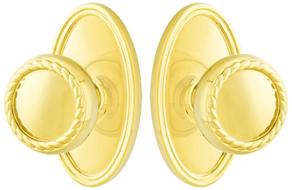 ##Antique Hardware## Solid Brass Rope Door Knob Set With Oval Rosette (Several Finish Options)