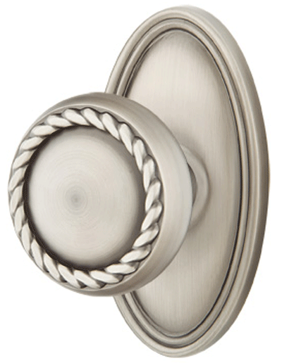 ##Antique Hardware## Solid Brass Rope Door Knob Set With Oval Rosette (Several Finish Options)