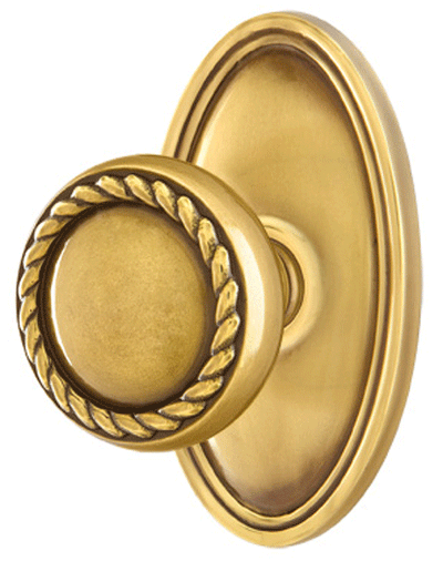 ##Antique Hardware## Solid Brass Rope Door Knob Set With Oval Rosette (Several Finish Options)