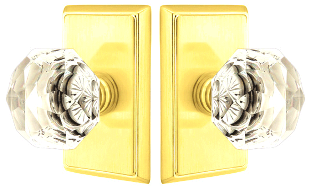 ##Antique Hardware## Diamond Crystal Door Knob Set With Rectangular Rosette (Several Finish Options)