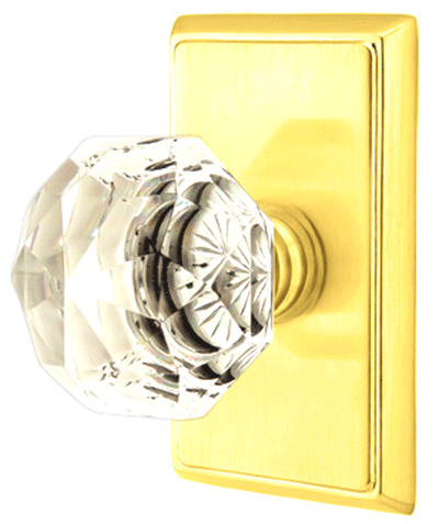 ##Antique Hardware## Diamond Crystal Door Knob Set With Rectangular Rosette (Several Finish Options)