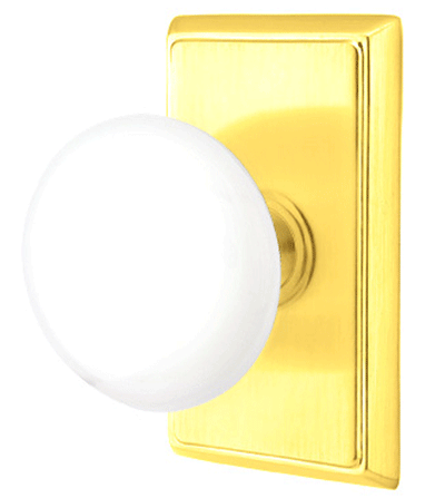 ##Antique Hardware## Ice White Porcelain Door Knob Set With Rectangular Rosette (Several Finish Options)