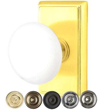 ##Antique Hardware## Ice White Porcelain Door Knob Set With Rectangular Rosette (Several Finish Options)