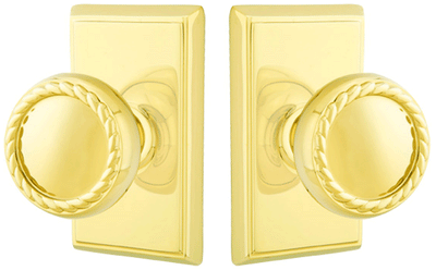 ##Antique Hardware## Solid Brass Rope Door Knob Set With Rectangular Rosette (Several Finish Options)