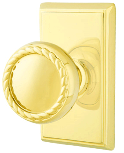 ##Antique Hardware## Solid Brass Rope Door Knob Set With Rectangular Rosette (Several Finish Options)