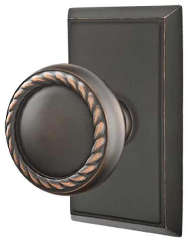 ##Antique Hardware## Solid Brass Rope Door Knob Set With Rectangular Rosette (Several Finish Options)