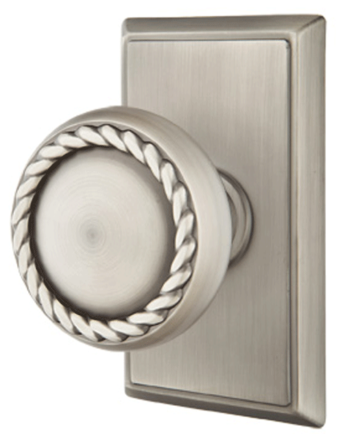 ##Antique Hardware## Solid Brass Rope Door Knob Set With Rectangular Rosette (Several Finish Options)